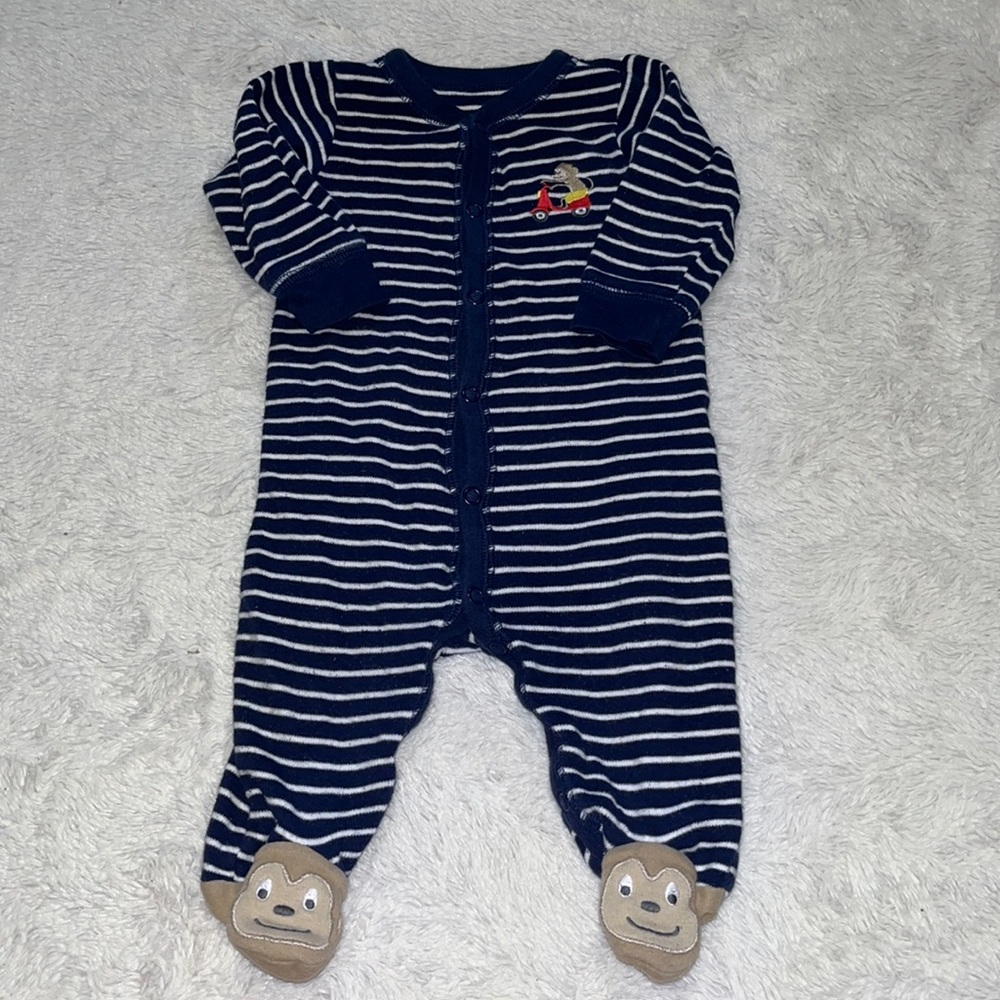 2 for $10) carters 6 month blue striped monkey footie/ sleeper 🙈